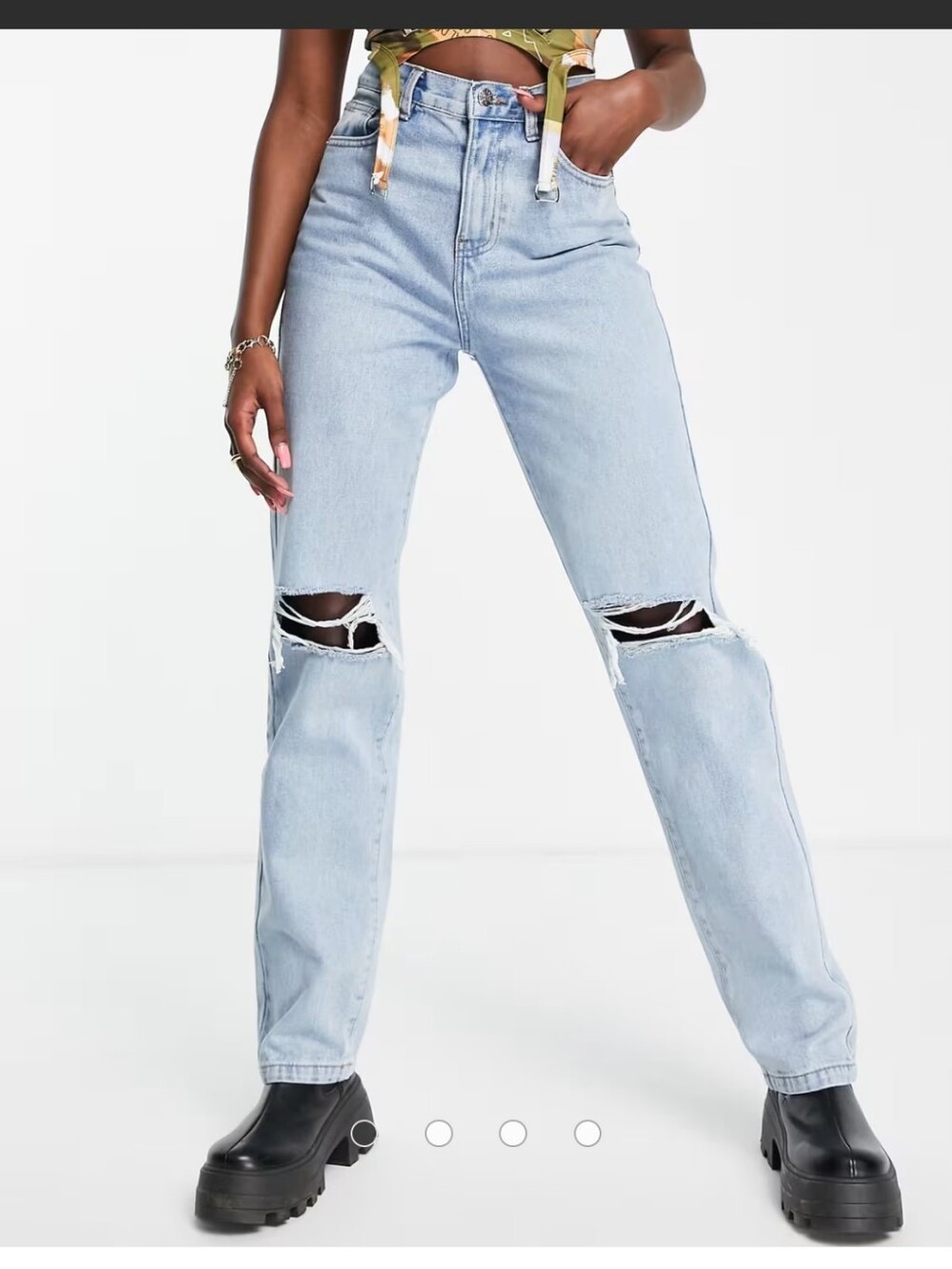 Asos Rebellious Fashion denim distressed knee  in mid wash